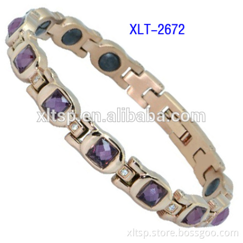 Purple crystal stone stainless steel bracelet with CNC zircon